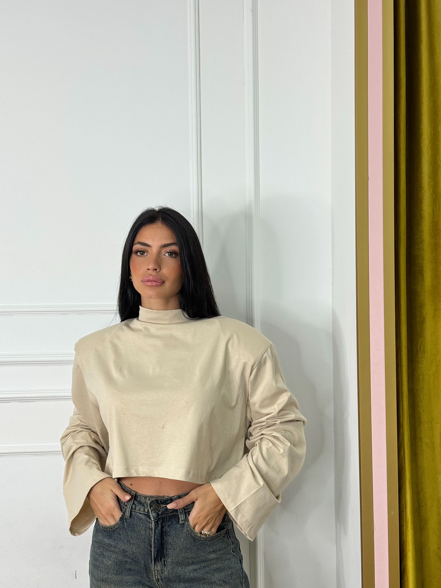 T-shirt crop spallina