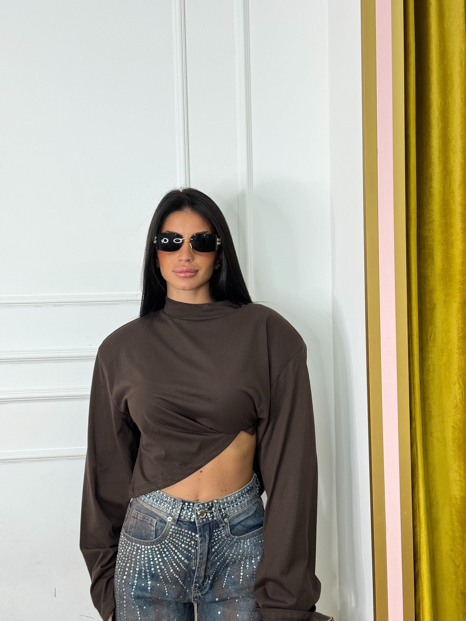 T-shirt crop spallina